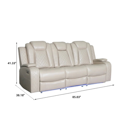 Power Reclining Sofa Couch with Wireless Charger 3 Seaters Recliner  Reading Light Leather Bluetooth Speaker Theater Seating LED