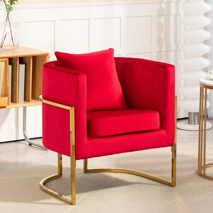 Velvet Modern Accent Chair, Upholstered Barrel Armchair Mid Century with Pillow for Living Room, Comfy Single, Customized