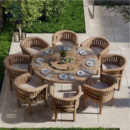Modern Patio Furniture Set Solid Teak Wood Round Outdoor Table Set 8 Seats Garden Table Sets