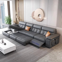 MANBAS Sectional Sofa Bed with Storage, Genuine Leather Reclining Couch, Space-Saving Convertible Sleeper Sofa for Living Room