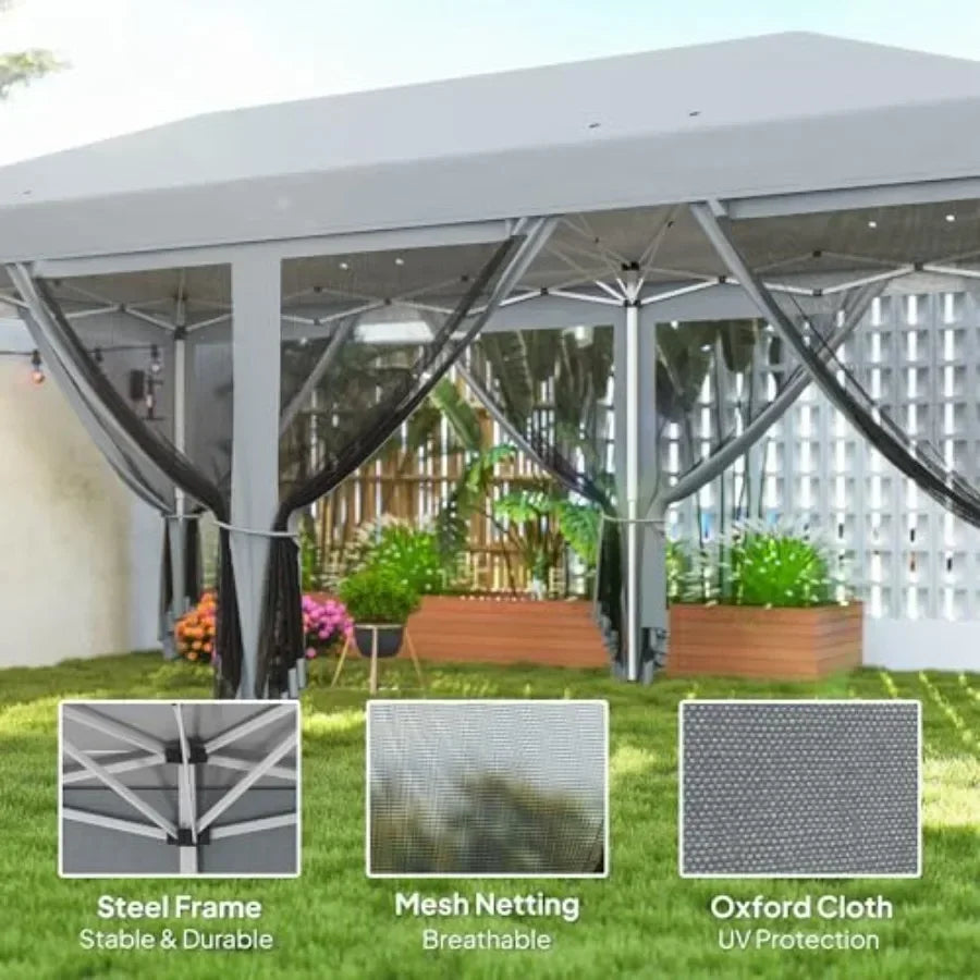 10' x 20' Pop Up  Tent with Netting Heavy Duty  Sun Shelter Large Tent for Outdoor Garden Patio with Carry Bag