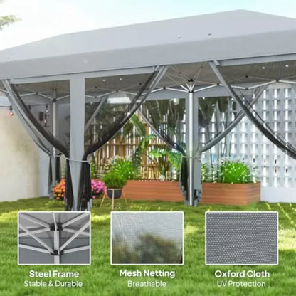 10' x 20' Pop Up  Tent with Netting Heavy Duty  Sun Shelter Large Tent for Outdoor Garden Patio with Carry Bag
