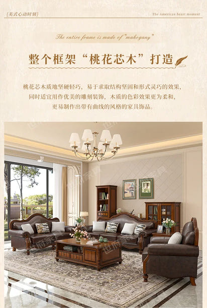 Solid wood leather sofa combination living room simple whole house furniture
