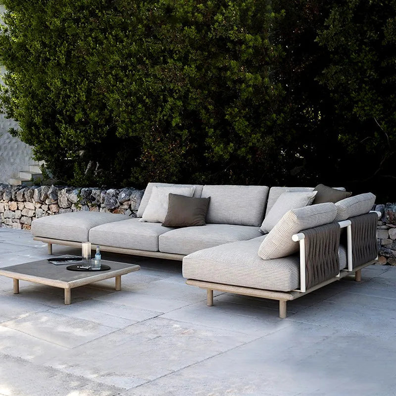 Outdoor courtyard rattan solid wood sofa rattan chair corner combination furniture