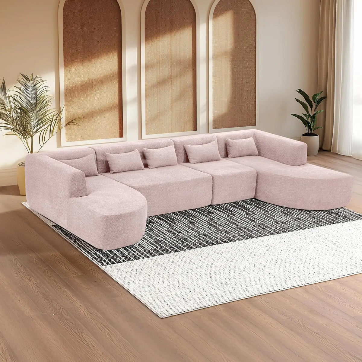 Boneless Couches for Living Room, Comfy U-Shaped Cloud Couch Sectional with Chaise Lounge, Modern Deep Seat Black, Customized
