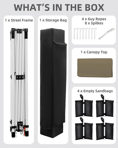 10x10 FT Pop Up Canopy Tent with 3 Adjustable Heights – Outdoor Sun Shade Shelter, 4 Sandbags & Carry Bag, for Parties & Events