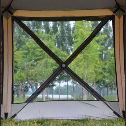Large Space Tents Hexagonal with Awning Waterproof Camping House Tent UV Protection Family Outdoor Camping Hiking Picnic Tents