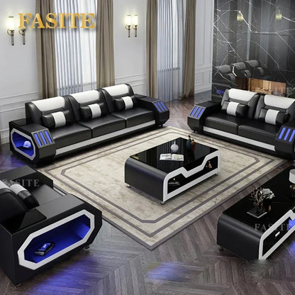 Wooden 1+2+3 Full Set Genuine Leather Sofa Set Living Room Furniture Leather Sofa Furniture Sectional Sofa