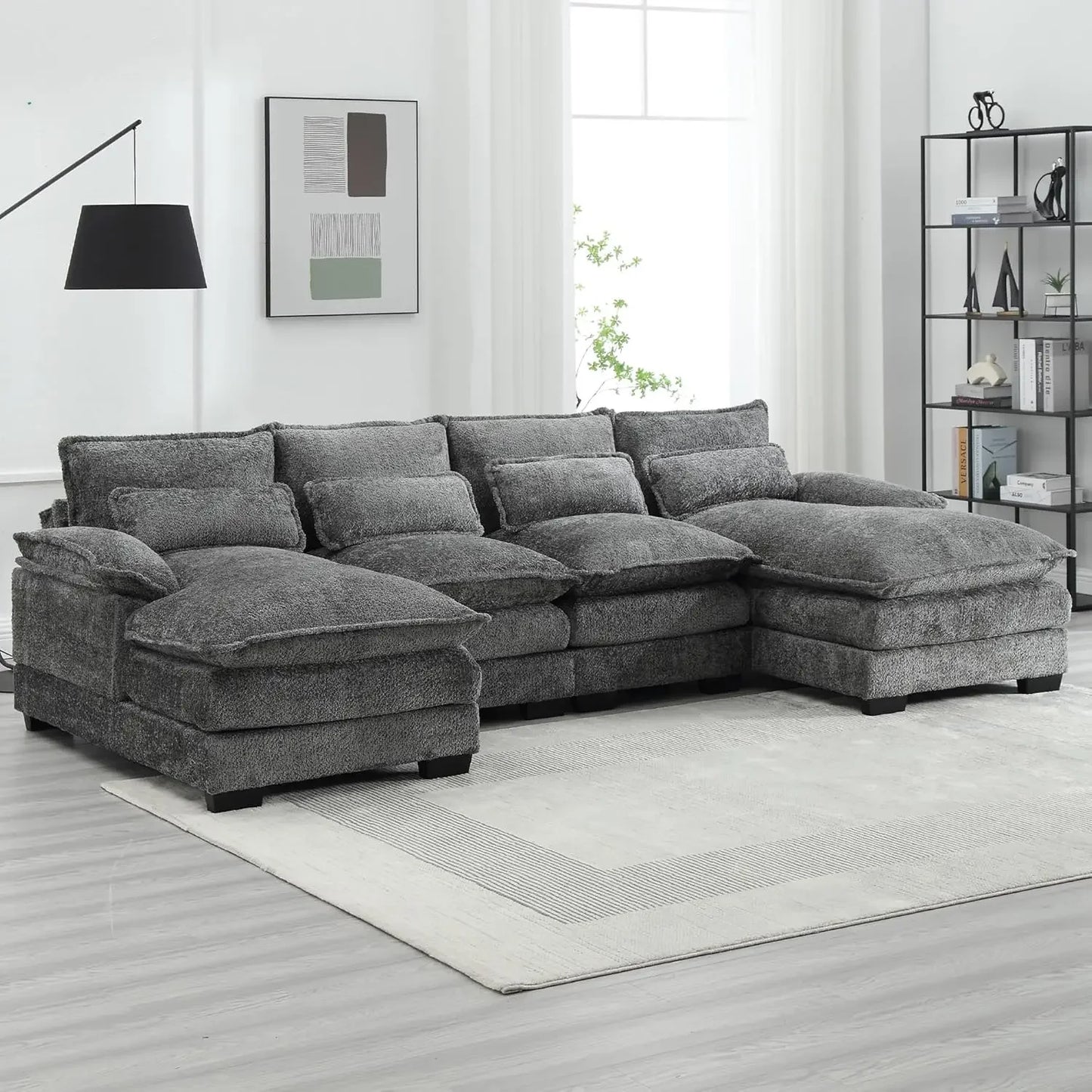 110'' U-Shaped Sectional Couch, Modern Chenille Extra Large Modular Sofa with 4 Cushions, Memory Foam Funiture Set with Double