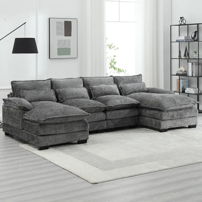 110'' U-Shaped Sectional Couch, Modern Chenille Extra Large Modular Sofa with 4 Cushions, Memory Foam Funiture Set with Double