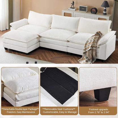 Deep Convertible Sectional Sofa,  L-Shape 3-Seat Couches for Living Room