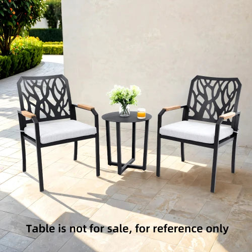 Outdoor Patio  Aluminum Stationary Dining Chairs 2PCS with Outdoor-grade  Fabric Cushions, Branch-Like Backrest