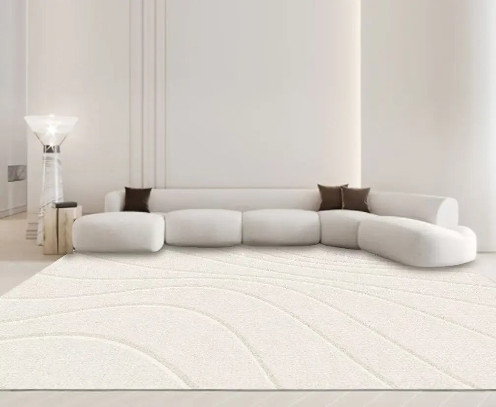 Modern White Minimalism Large Living Room Carpet Light Luxury Beige Decoration Bedroom Carpet Soft Lounge Rug Washable Floor Mat