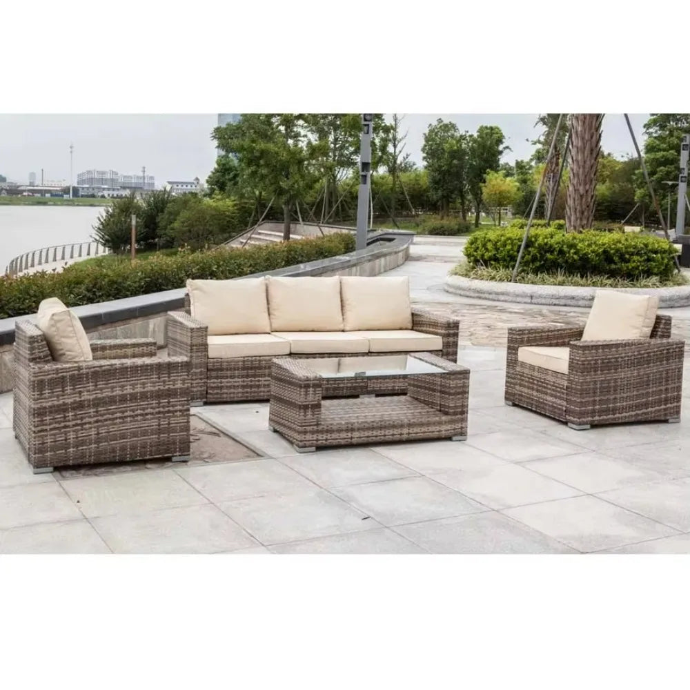 Patio Furniture Set Garden 5PCS Galvanized Steel Garden Set Wicker Ratran Sofa