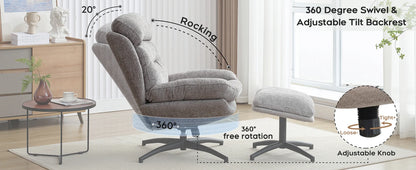 TODRANI 360° Swiveling Tilting Chenille Accent Chair with Ottoman Comfy Modern Armchair for Living Room Reading TV Lounge Chair
