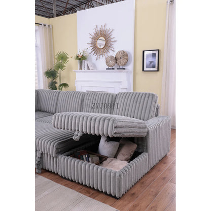122" pull-out sofa, plush fabric sofa bed ports and comfortable upholstery, oversized U-shaped sectioned sofa