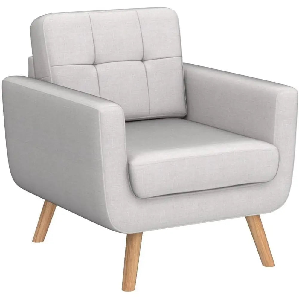 Linen Fabric Single Sofa, Accent Chair, Living Room or Bedroom, Button-Tufted Upholstered, Comfortable Reading Sofa, Beige