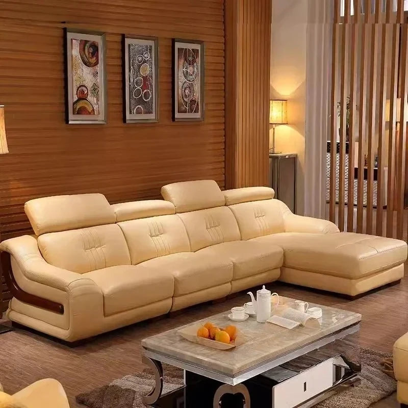 MANBAS Premium Italian Genuine Leather Sofa Sets Big Sectional Couch Living Room Sofas With Adjustable Headrests Home Furniture