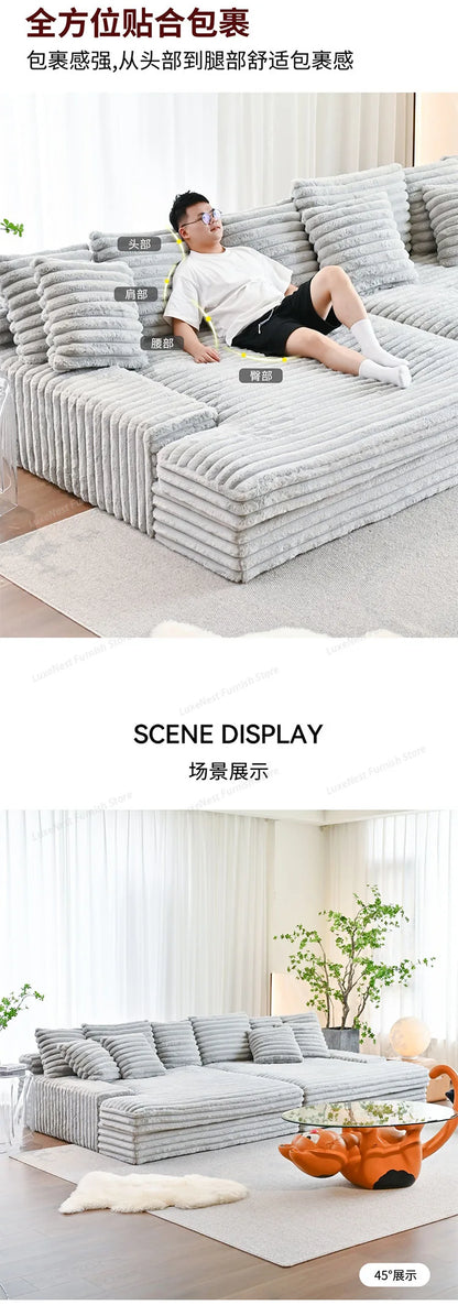 Modern Vacuum Compressed Sofa Plush Corduroy Sectional Sofa Living Room Bedroom Recliner Lazy Combination Sofa Bed Furniture