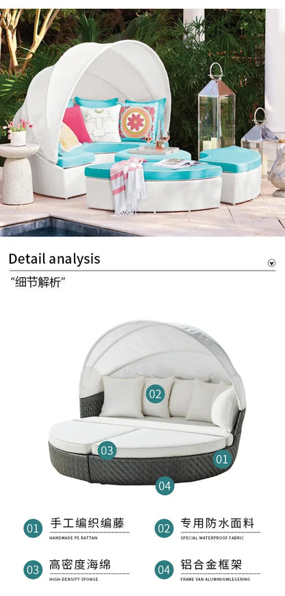 Outdoor rattan round bed leisure garden courtyard swimming pool beach bed