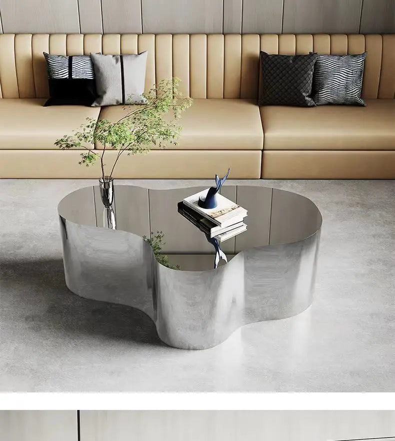 Creative special-shaped stainless steel light luxury mirror modern living room simple tea table coffee irregular table
