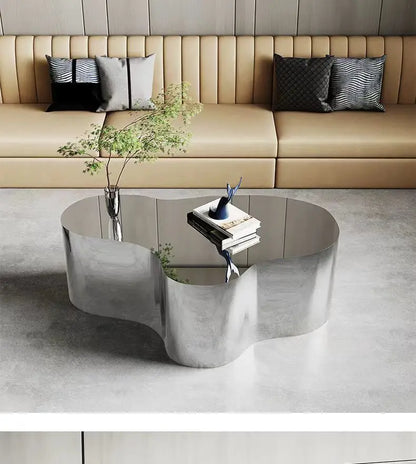 Creative special-shaped stainless steel light luxury mirror modern living room simple tea table coffee irregular table