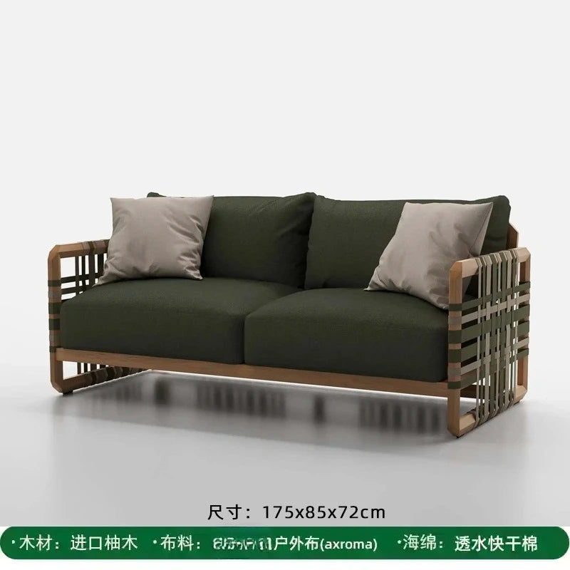Outdoor solid wood sofa villa terrace rattan chair leisure combination furniture