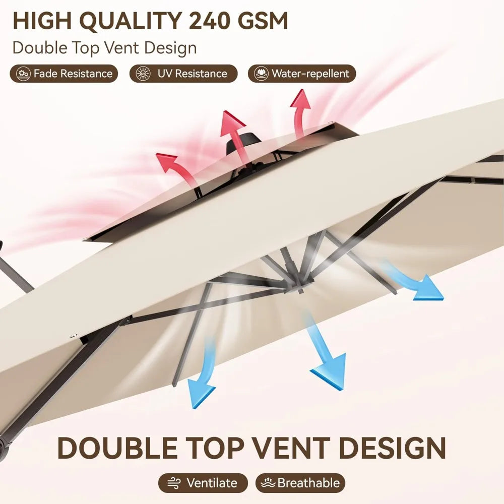 9x12 FT Patio Umbrella, Large Cantilever Rectangular Double Top Heavy Duty Offset Umbrellas with 360° Rotation, Outdoor shade