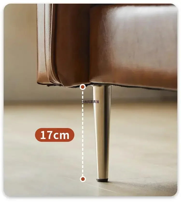 TTTTMedieval Oil Wax Leather Creative Sofa Living Room Retro Old Caramel Color Large Straight Row Sofa