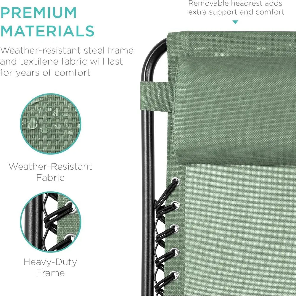 Adjustable Steel Mesh Zero Gravity Lounge Chair Recliners with Pillows and Cup Holder Trays - Sage Green