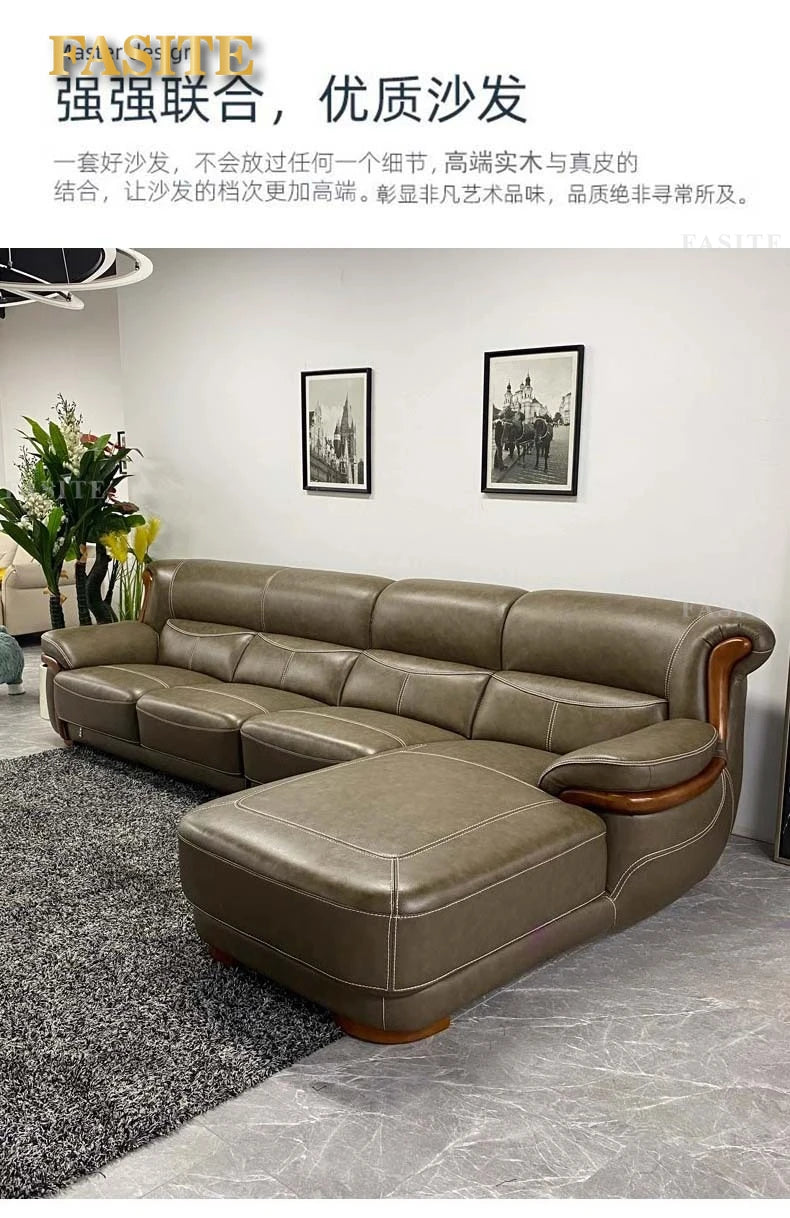 leather sofa modern simple living room combination small apartment Nordic first-layer cowhide princess corner furniture