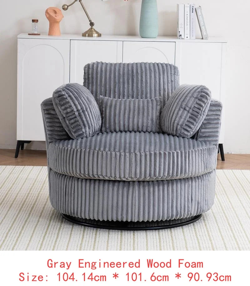 Oversized 360° Swivel Accent Chair, Modern Soft Plush Corduroy Round Barrel Chair for Living Room and Bedroom with Cushions,