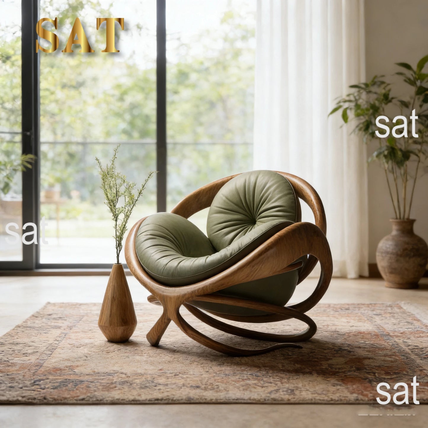klModern Design Solid Wood Circular Leisure Chair Leather Cushion Cross Base Customizable Fabric Color Living Room Single Chair！