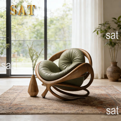 klModern Design Solid Wood Circular Leisure Chair Leather Cushion Cross Base Customizable Fabric Color Living Room Single Chair！
