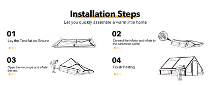 129 Sq Ft Inflatable Camping Tent Easy Setup Waterproof Oxford Air Tent House with Pump 4 Season Family Glamping Tent