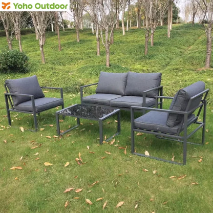Factory Price Comfortable Luxury 4pcs Aluminum Outdoor Living Poolside Beach Patio Garden Sectional Sofa Set