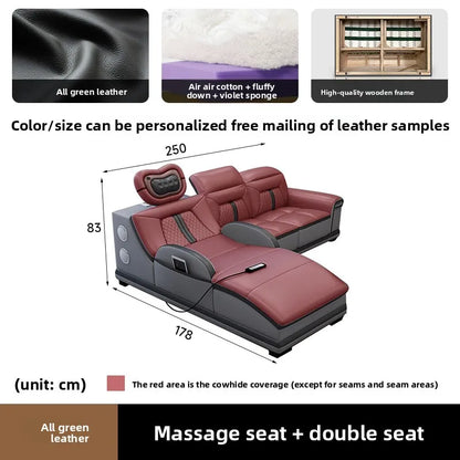 Massage combination living room leather sofa first layer cowhide small apartment sofa living room