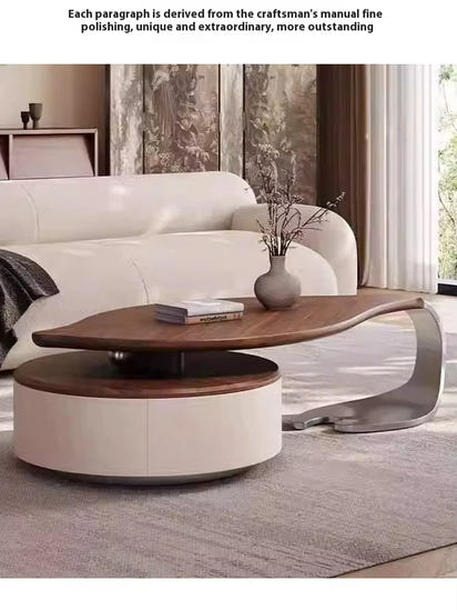 Retro solid walnut coffee table high-end living room furniture metal storage cabinet