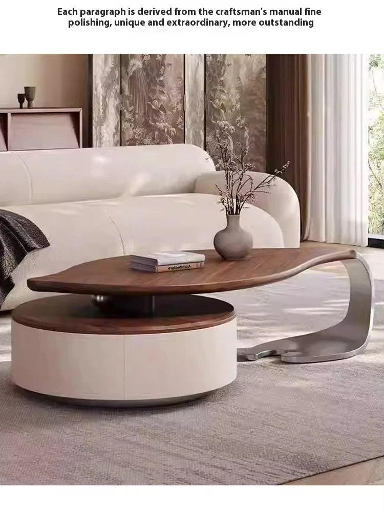 Retro solid walnut coffee table high-end living room furniture metal storage cabinet