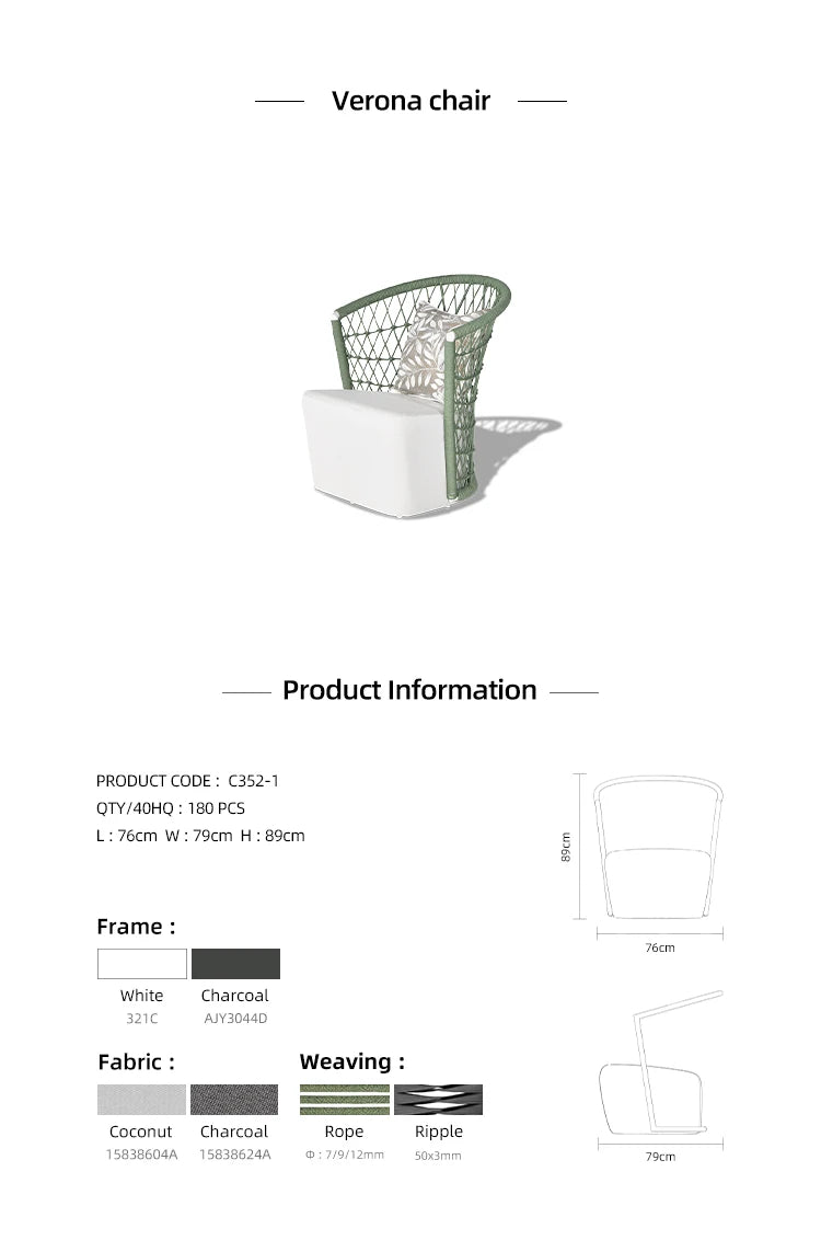 All Weather Modern Outdoor Furniture Chairs Aluminum Frame Rope Weave Patio Dinning Garden Chairs