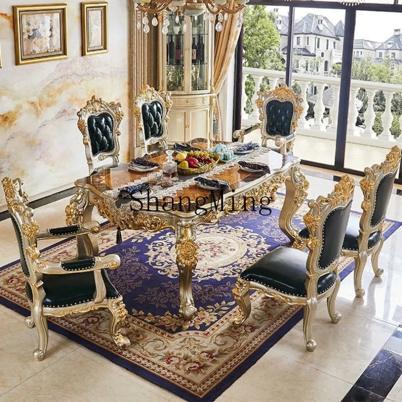 CL combination dining table and chairs all solid wood flower dining table villa restaurant household rectangular dining table