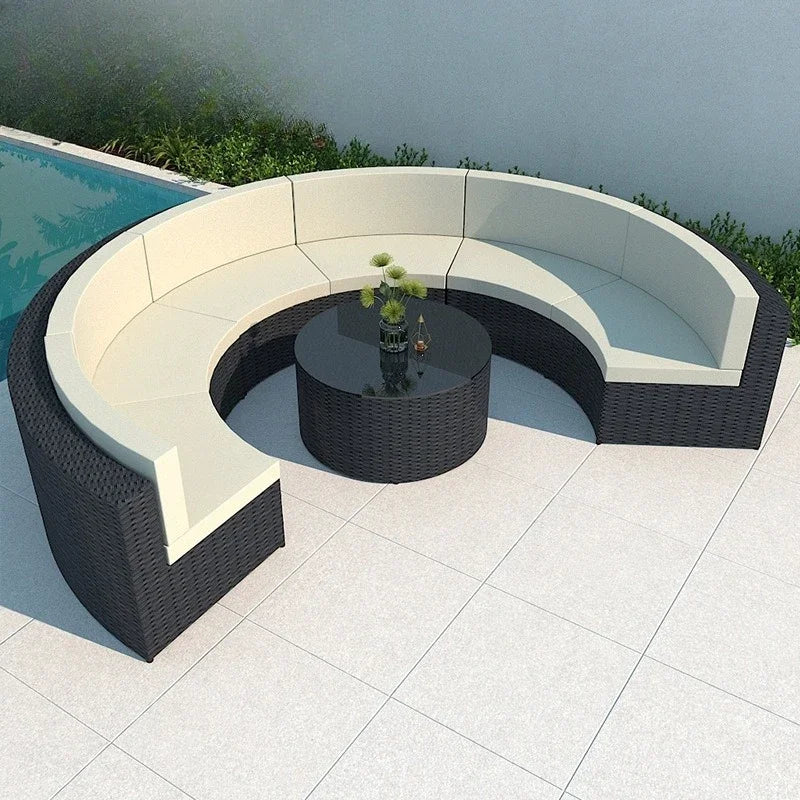 Leisure Outdoor Villa Garden Arc Sofa Hotel Courtyard Rattan Sofa B & B Terrace Sofa Furniture