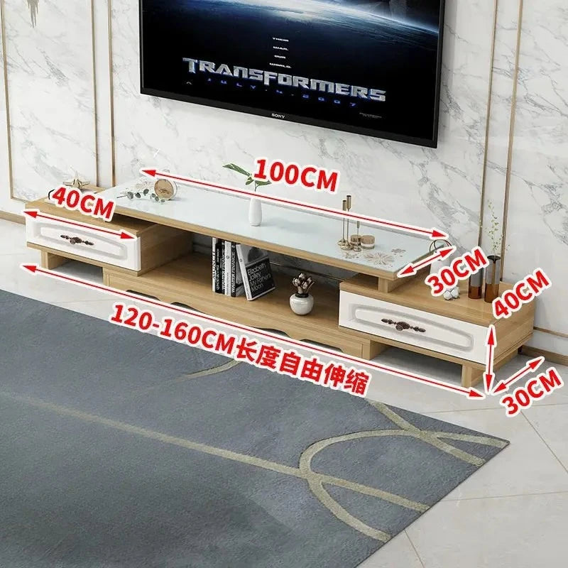 Modern & Minimalist Tempered Glass Expandable TV Stand & Coffee Table Set - European Style, Ideal for Small - Space Living Rooms