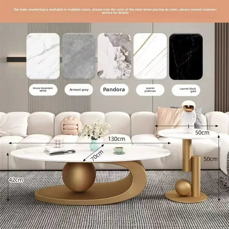 Bright Oval Coffee Tables for Tea Room Italian Rock Slab Easy To Clean Side Table Luxury Tables for Living Room a