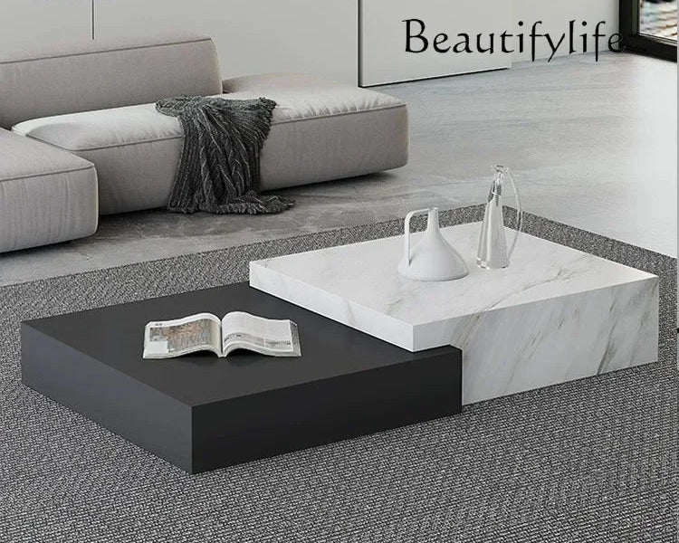 High-end rock slab coffee table Italian living room black and white contrasting color coffee table