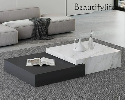 High-end rock slab coffee table Italian living room black and white contrasting color coffee table
