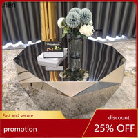 CZ  Steel Diamond-Shaped Coffee Table Modern Fashion Living Room Model Room Sales Office Mirror Titanium Small Coffee Table