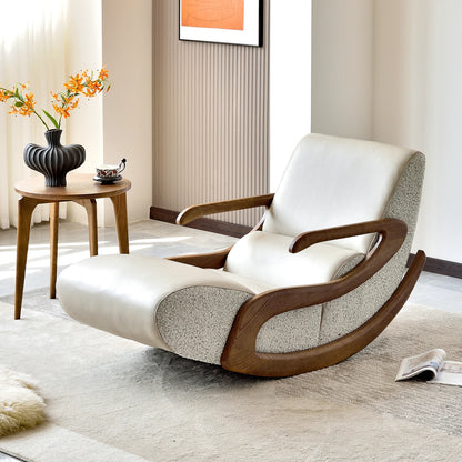 Nordic Modern Luxury Living Room Wooden Chairs Cushioned Large Rocking Single Lazy Sofa  Adult Bedroom Lounge Reading Furniture