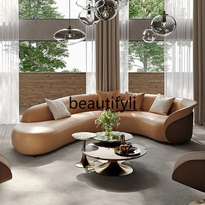 Asmt51 Minimalist light luxury, high-end large flat-layer corner leather sofa Italian large L-position sofa