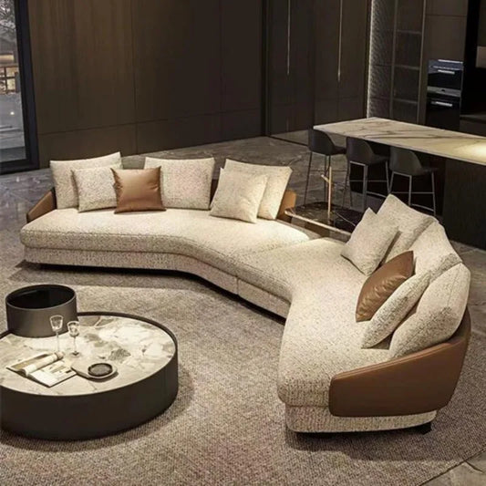 Sofa Italian leather fabric arc, sofa combination large apartment villa light luxury sofa